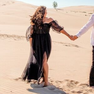 Black Maxi Dress with Sheer Sleeves fits like 8/10